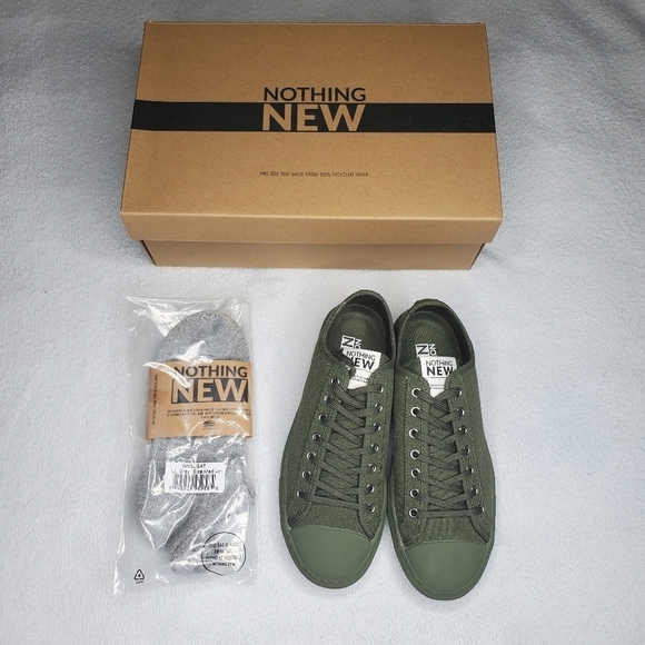 Nothing New Olive Green Canvas Classic Low Top Sneakers - Picture 5 of 14